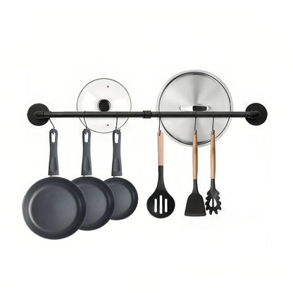 Boshangjia 24 inch Pot Rack Wall Mounted Pot Hangers for Kitchen, Detachable Storage Organizer, Industrial Pipe Lids Utensils Hanging Rail Iron Holder with 6 S Hooks, Black