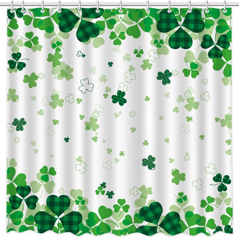 MEHOFOND St. Patrick's Day Clover Shower Curtain,Green Shamrock Clover St Patricks Day Shower Curtain,Shamrock Bathroom Decor Curtains,Irish St Patrick's Day Fabric Curtain 72x72 in