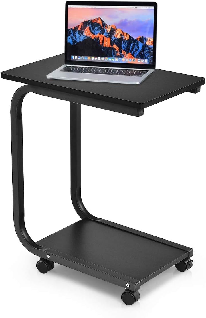 Tangkula Versatile C Table - Black Snack & Coffee Tray for Living Room