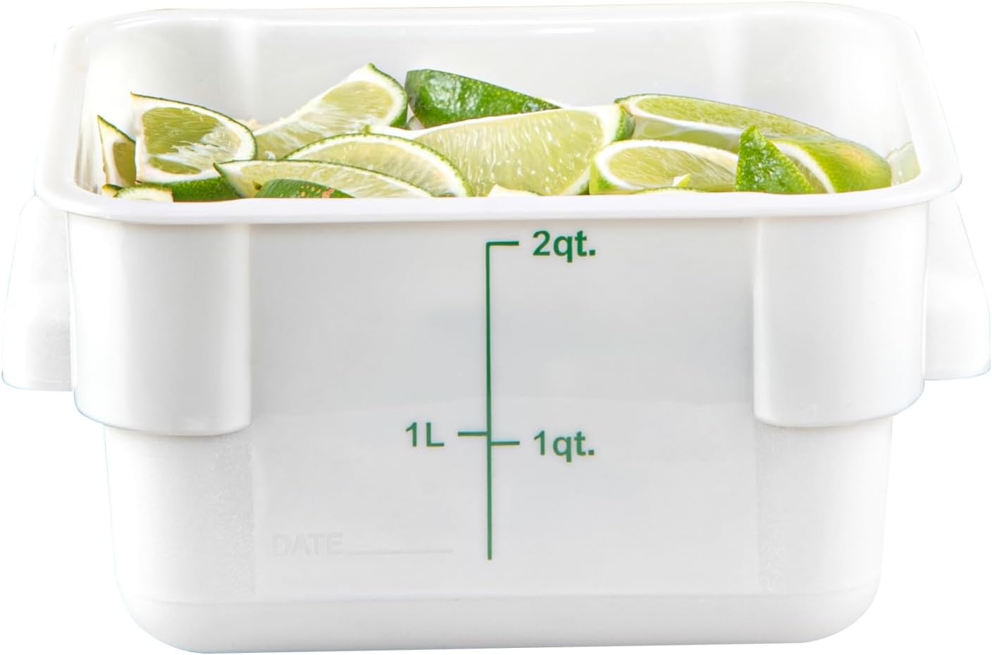 Restaurantware Met Lux 2 qt Square White Plastic Food Storage Container with Green Volume Markers, 10 Count Box