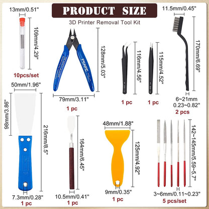 OLYCRAFT 23PCS 3D Printer Tool 3D Printer Nozzle Cleaning Tool Removal Tool Kit Includes Putty Knife, Wire Brush, Wire Flush Cutter, Scraper Knife, Diamond Files and Tweezer for Cleaning 3D Printer