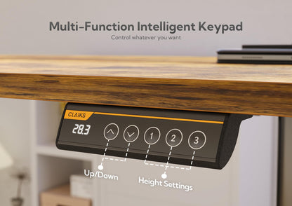 Claiks Electric Standing Desk, Adjustable Height Stand up Desk, 24x48 Inches Sit Stand Home Office Desk with Splice Board, Black Frame/Rustic Brown Top