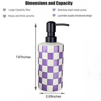 Hand Soap Dispenser, Purple Soap Dispenser with Stainless Steel Pump for Bathroom/Kitchen Countertop, Ceramic Modern Cute Refillable Lotion/Liquid Bottles for Bathrooms,Lavender Bathroom Decor (15oz)