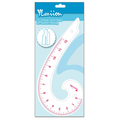 YLaziion 12inch 3mm Acrylic French Curve Ruler for Pattern Making- Clear Comma Shape Pattern Drafting Tool with Enlarged Scales | Non-Yellowing, Vary Form Curve for Sewing & Fashion Design & Quilting