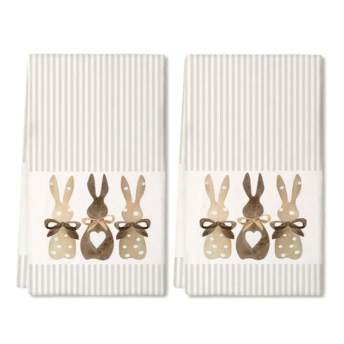 ARKENY Easter Kitchen Towels Set of 2,Beige Bunny Dish Towels 18x26 Inch Drying Dishcloth,Farmhouse Home Seasonal Spring Decorations AD220