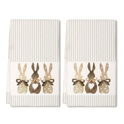ARKENY Easter Kitchen Towels Set of 2,Beige Bunny Dish Towels 18x26 Inch Drying Dishcloth,Farmhouse Home Seasonal Spring Decorations AD220