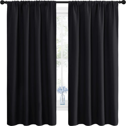 NICETOWN Blackout Curtains - Solid Thermal Insulated Drapes for Bedroom | 2 Panels, 42" x 63", Black