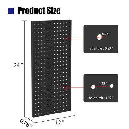 HUZJIEHUI 4 PCS - 12" W x 24" H x 0.78" D Metal Pegboard Wall Organizer, Compatible with All 1/8" and 1/4" Hooks, Suitable for Wall Home, Garage Tool Storage, Office Organization, Craft Room, Kitchen