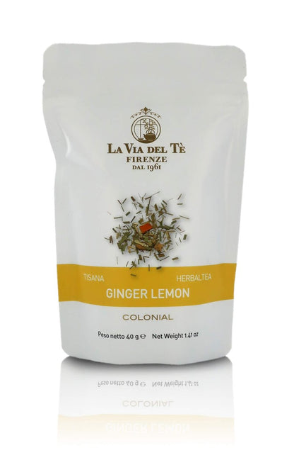 La Via del Te Herbal Tea Ginger Lemon, Revitalizing Herbal Tea with Lemongrass & Ginger, Pouch, 40g / 1.41oz (Pack of 2 Pieces)