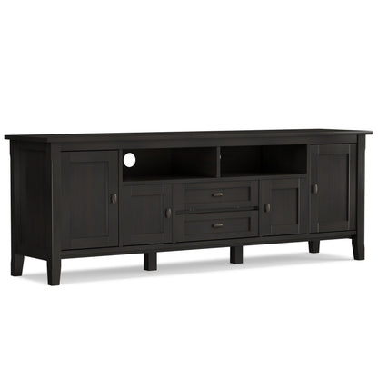 SIMPLIHOME Warm Shaker TV Stand - 72 inch Wide Solid Wood Media Console in Hickory Brown, Transitional Entertainment Center for Living Room for TVs up to 80 Inches with Cabinets and Cable Management