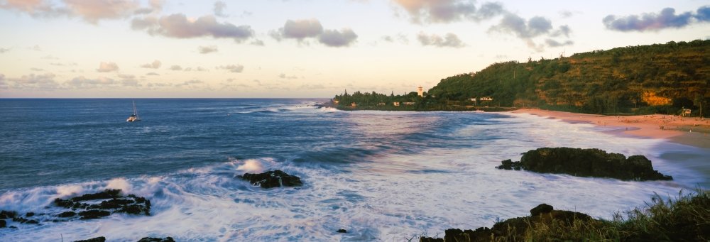 Waimea Bay at sunset Oahu Hawaii USA Poster Print (27 x 9)