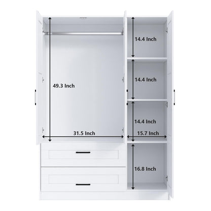 Fenghua Lizhi 3 Doors Wooden Wardrobe Closet Armoire, White Storage Cabinet for Hanging Clothes, Bedroom Large Capacity Freestanding Armoire,Wood Wardrobe Combination with Shelves (2drawer, White)