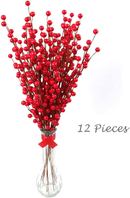 12 Larksilk Red Holly Berry Stem Picks Artificial Christmas Decorative Branches for Wreaths, Vases & Holiday Decor