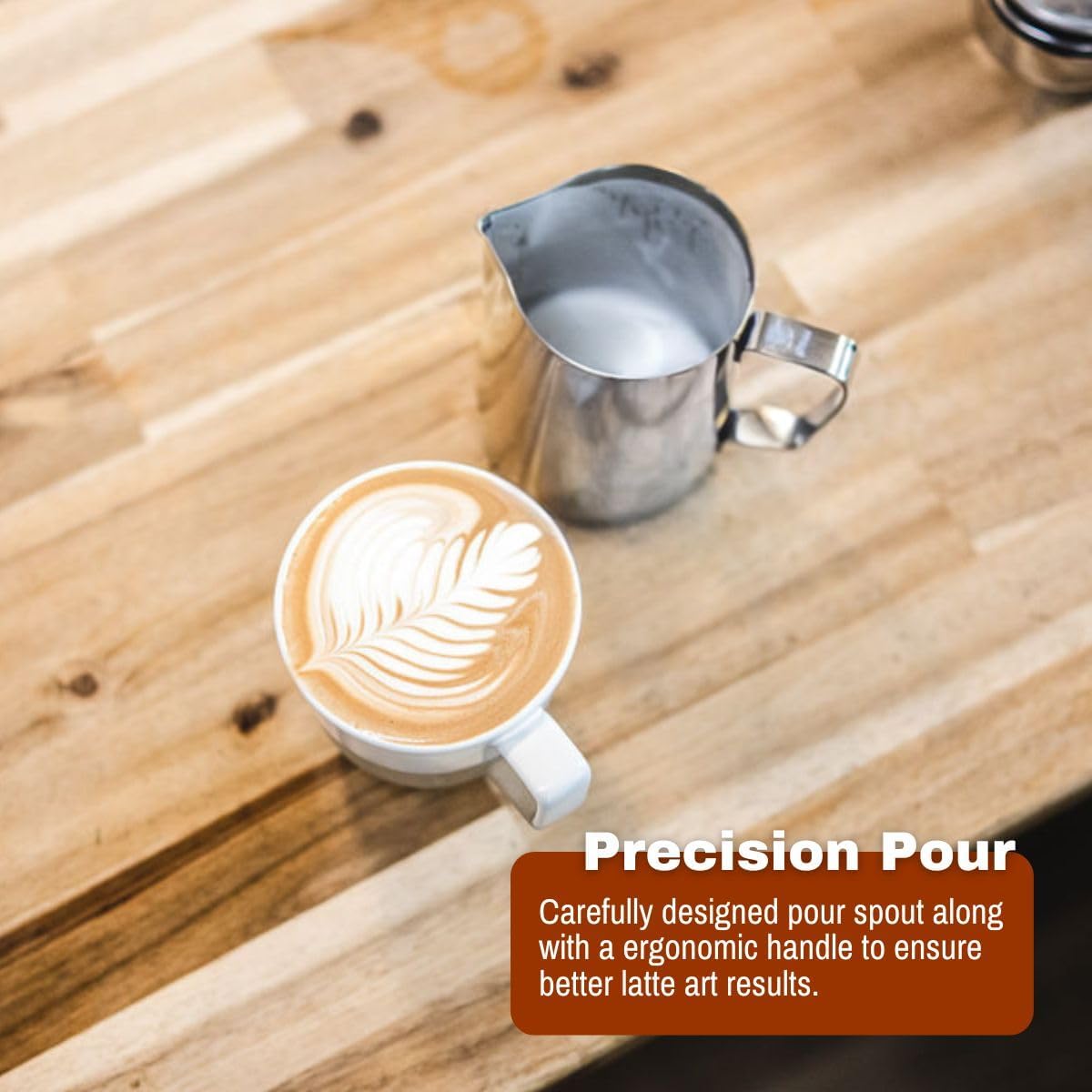 Barista Basics 20 Oz Silver Stainless Steel Milk Frother Pitcher - Steaming Pitcher for Latte Art