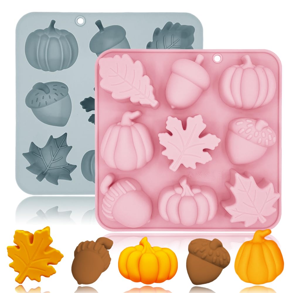 2 Pack Pumpkin Leaf Molds Silicone, 3D Harvest Fest Themed Butter Molds DIY Baking Tool for Thanksgiving Fall Hazelnuts Butter Chocolate Cake Dessert Candy Mousse Pastry Cupcake Topper Handmade Soap