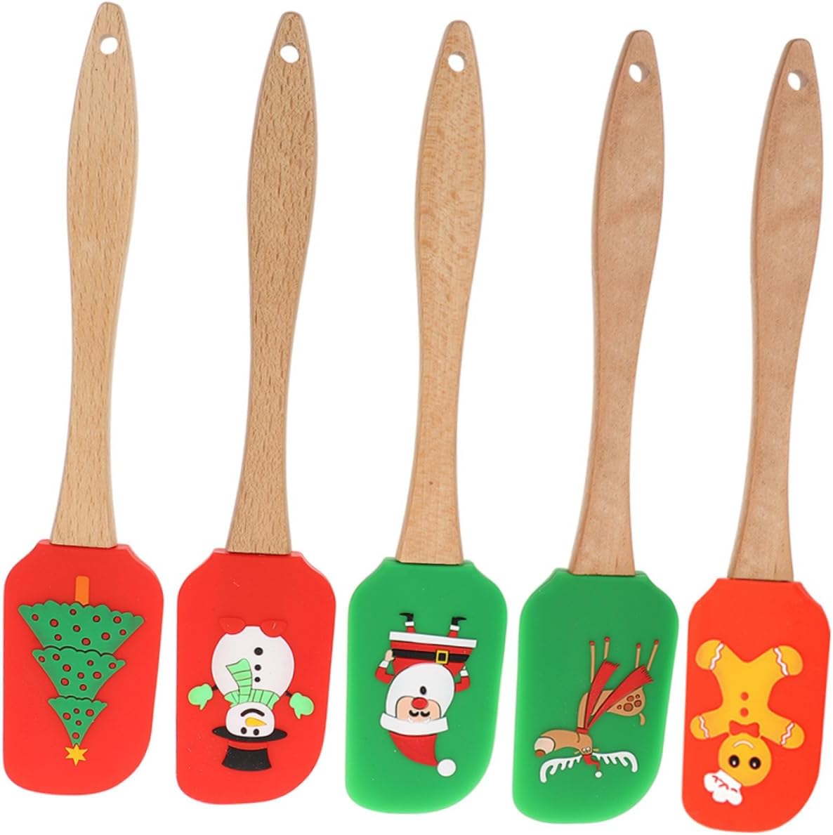 5pcs Cream Spatula Set, Wooden Handles Silicone Baking Sheet for Christmas Cake Decorating, Wear-resistant Tool.