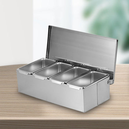 Cocoarm Stainless Steel Seasoning Box, 4 Compartment Tray, Large Capacity for Kitchen Storage