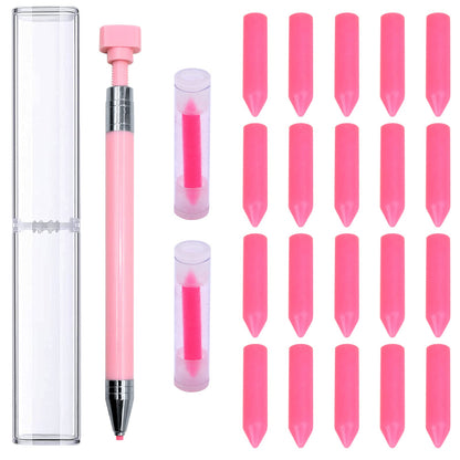 ZYNERY 21 Pcs Diamond Painting Pens Kit, 1 Pcs Refillable Wax Pen with 20 Pcs Wax, Rotating Glue Point Drill Pen for Nail Art, Diamond Art Accessories and Tools, Quickly Pick Up Beads Gems (Pink)