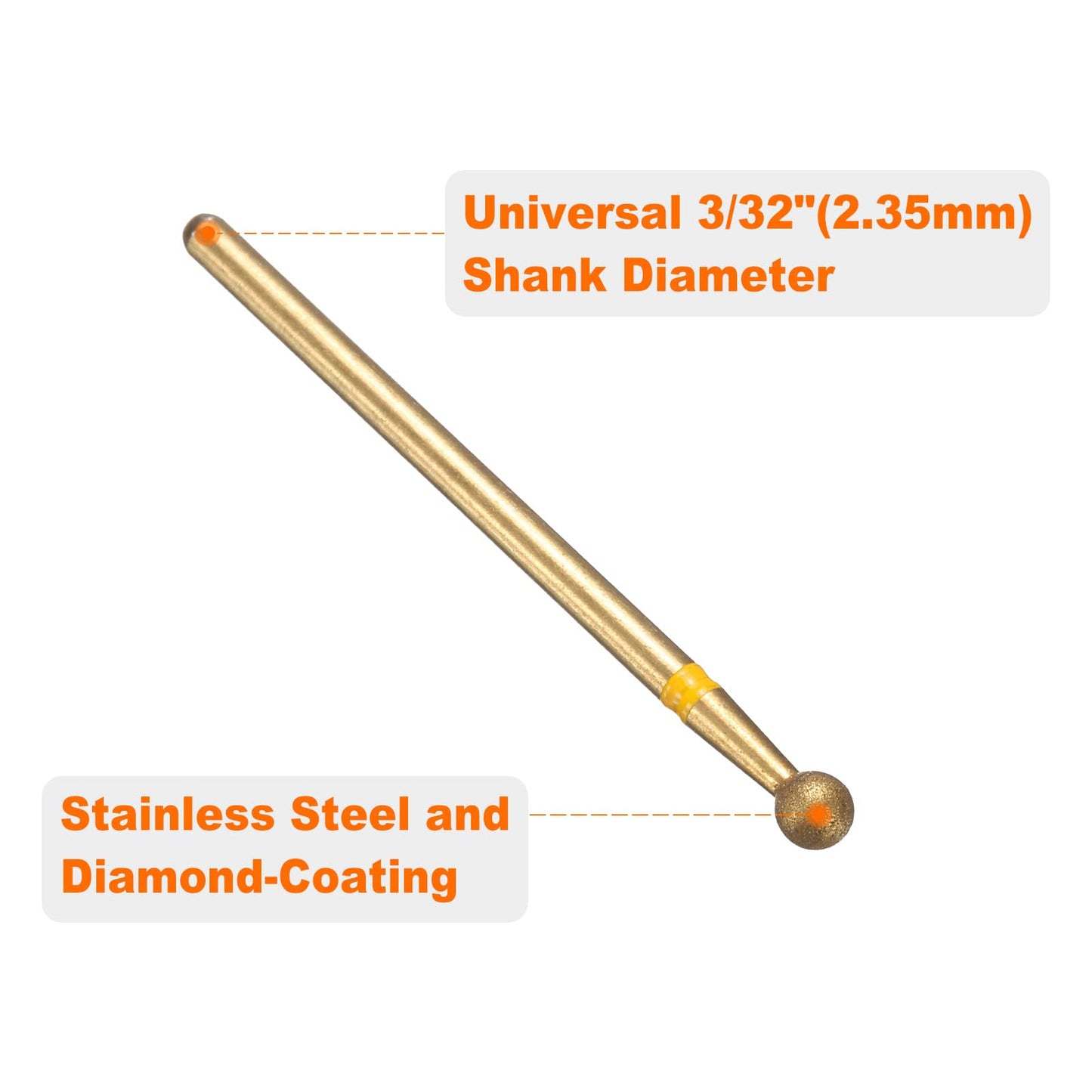 HARFINGTON 13pcs 325-400 Grits Diamond Grinding Bit 3.5mm Ball Head 2.35mm Shank 3.5mm Length Titanium Plated Stone Sanding Drill Bits Rotary Tool for Nails Grinding Polishing