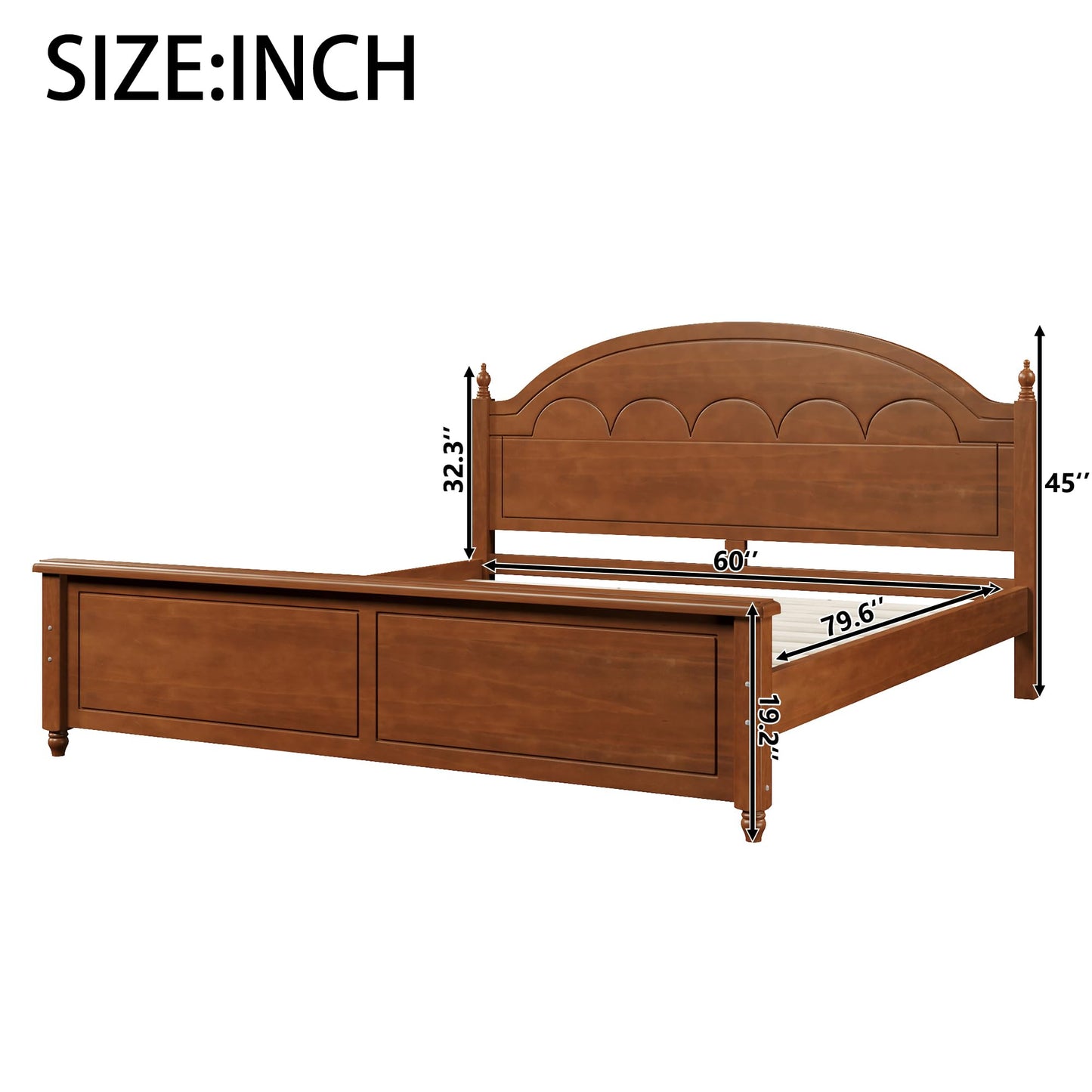 Merax King Platform Bed Frame with Elegant Arched Headboard, Solid Wood Construction, Timeless Classic Design, Strong Support, Easy Assembly, Oak Finish