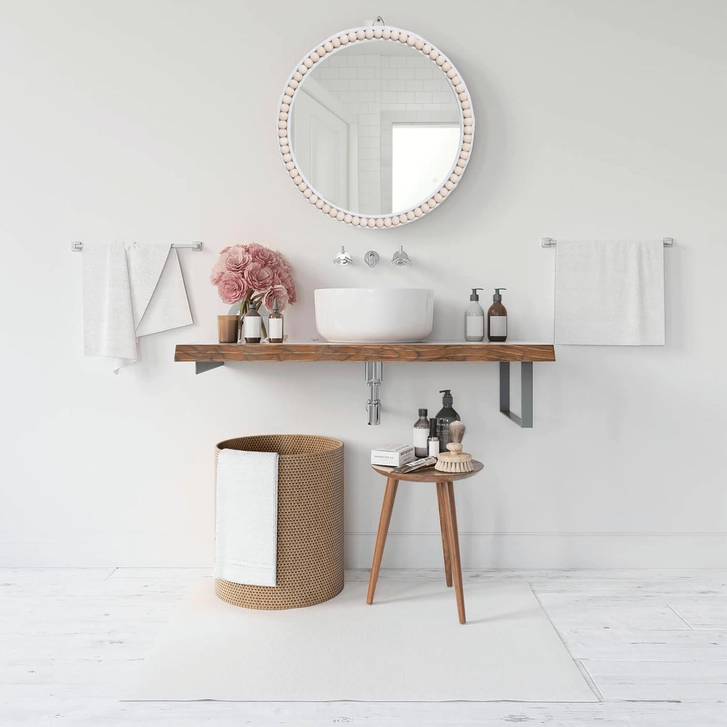 17-Inch Boho Rattan Wall Mirror for Home Decor