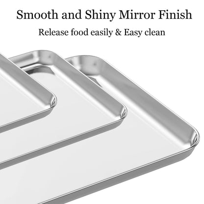 Wildone Baking Sheet Set of 3, Stainless Steel Cookie Sheet Cooking Sheet Pan for Baking & Roasting, 9/12/16 Inch, Non Toxic & Heavy Duty & Easy Clean