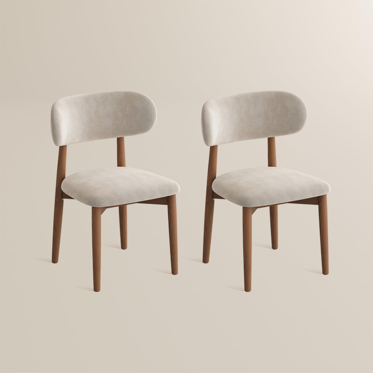 POVISON Modern Dining Chairs Set of 2, Armless Cotton Linen Dining Chair with Sackcloth Cushions and Dark Walnut-Coloured Ash Wood, Pre-Assembled Design