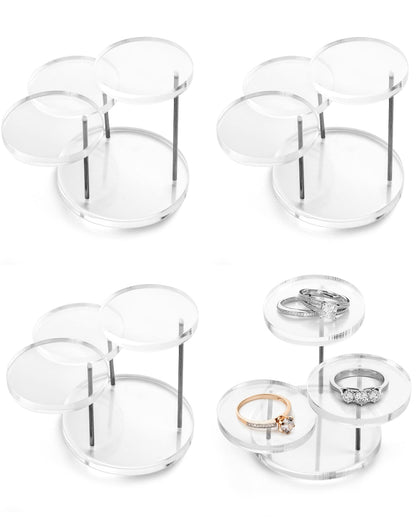 QWORK Mini 3-Tier Clear Acrylic Display Risers – Small Jewelry & Figurine Stand for Home, Storefront & Exhibits, 4 Pack