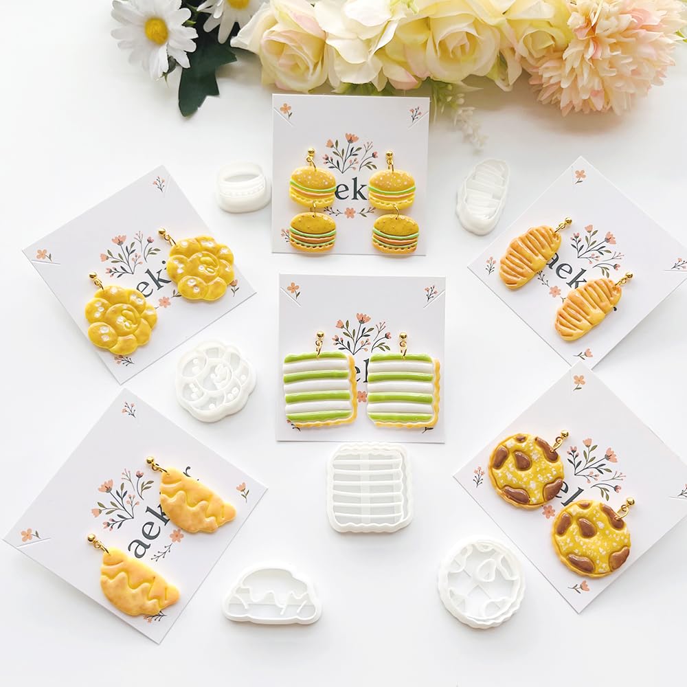 Xaekicr French Patisserie Polymer Clay Cutters Set - 11pcs Sweet Bakery Shapes Including Macaron, Donut, Croissant, Cheesecake & Tart for DIY Earring Jewelry, Soft Clay Crafts, Scrapbooking Decor