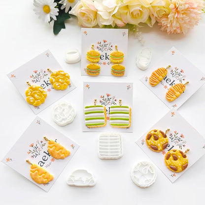 Xaekicr French Patisserie Polymer Clay Cutters Set - 11pcs Sweet Bakery Shapes Including Macaron, Donut, Croissant, Cheesecake & Tart for DIY Earring Jewelry, Soft Clay Crafts, Scrapbooking Decor