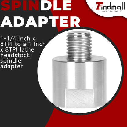 findmall Lathe Headstock Spindle Adapter Converts 1-1/4 Inch x 8TPI to 1 Inch x 8TPI for Woodworking Lathe
