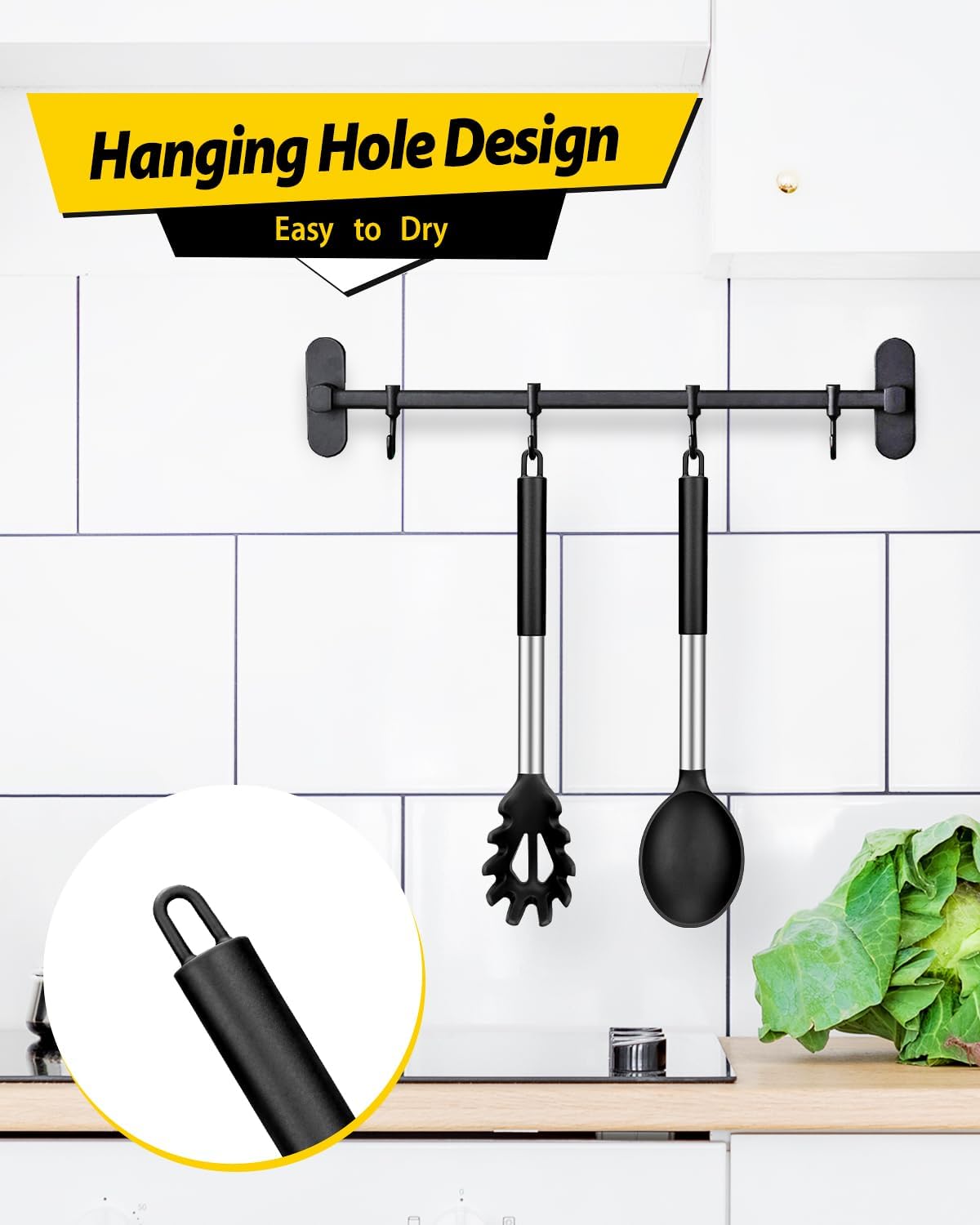 Silicone Pasta Fork and Cooking Spoon Set, Non-Stick Kitchen Utensils for Spaghetti and Soup