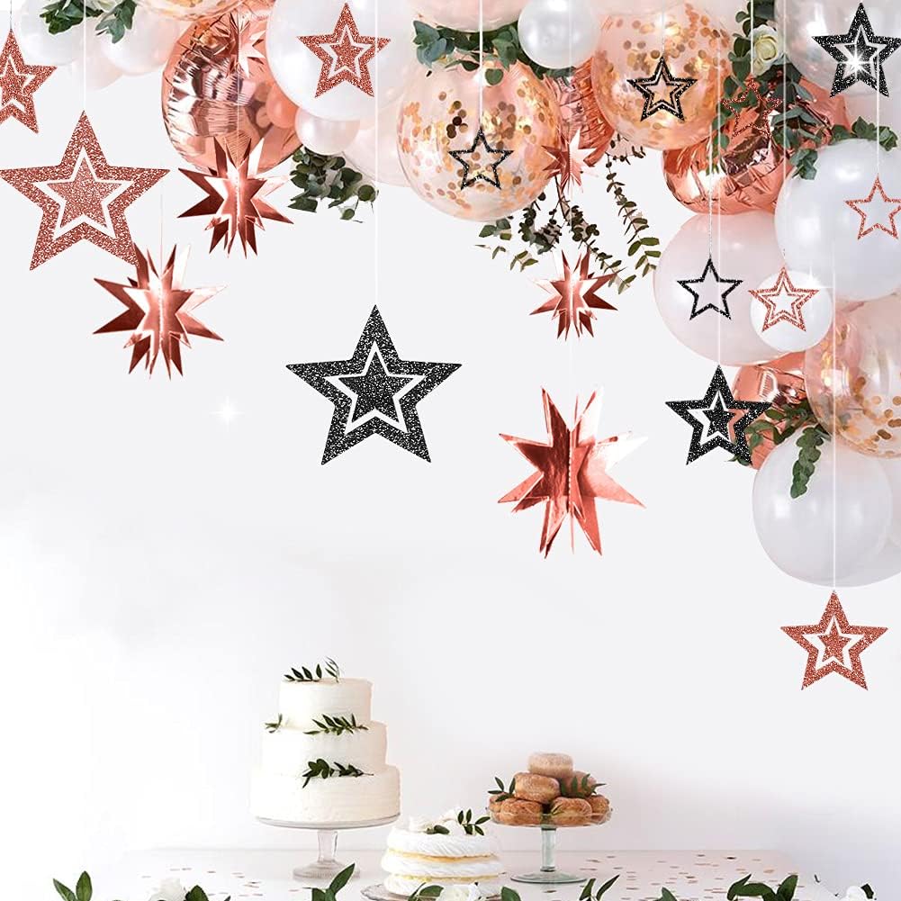 Decor365 Glitter Black Rose Gold Star Garland Twinkle Little Star Party Decoration Hanging Decor Backdrop Banner