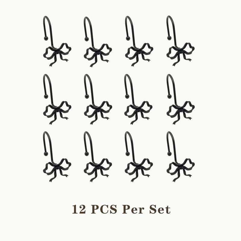 Dylrauoza Black Bow Shower Curtain Hooks, 12 Pack Decorative Metal Rust Proof Shower Curtain Rings for Bathroom, Elegant Cute Curtain Hangers for Standard Shower Rods