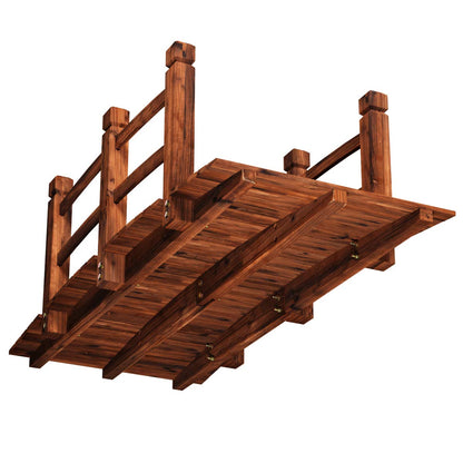 S AFSTAR Wooden Garden Bridge, 5FT Stain Finished Arch Footbridge with Safety Rails for Garden Patio Yard, Outdoor Pond Bridge & Wishing Well Planter Set