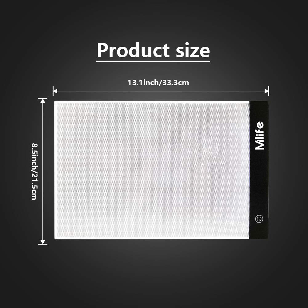 Mlife Diamond Art Painting A4 LED Light Pad - Dimmable Light Board Kit, Apply to Full Drill & Partial Drill 5D Diamond Art with Detachable Stand and Clips