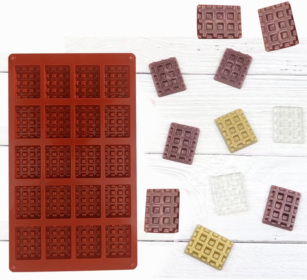 Silicone Waffle Mold, 20 Cavities Mini Square Waffle Maker, Non-Stick Tray for Waffle Cookie, Chocolate