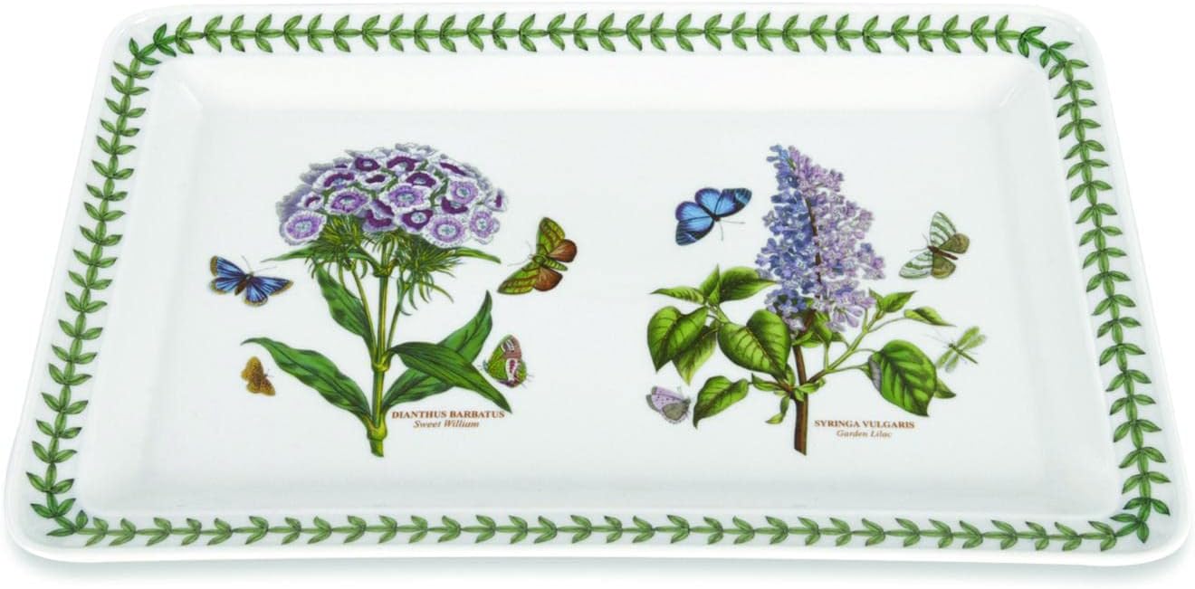 Portmeirion Botanic Garden Rectangular Tray, 14.5"x7", Assorted Floral Motifs, Fine Porcelain, Stylish Serveware