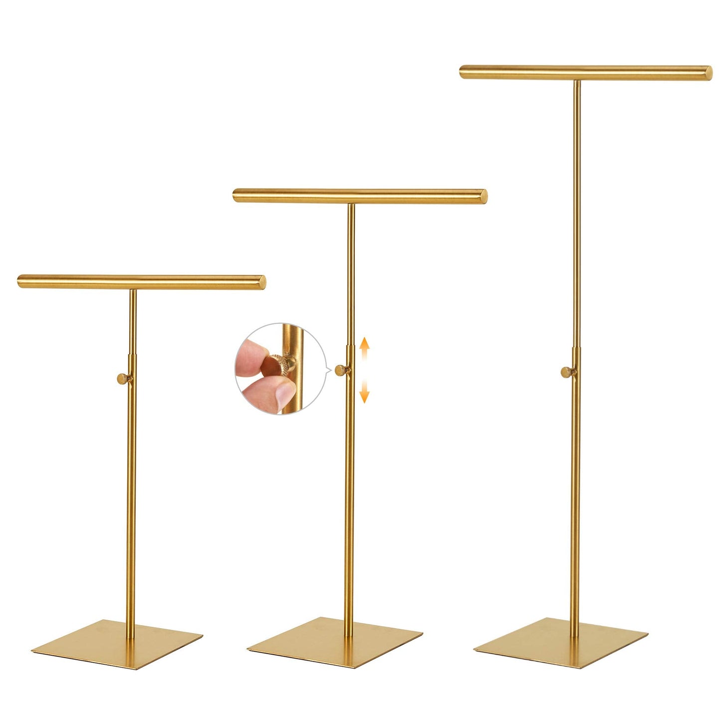 Stainless Necklace Display and Jewelry Stands, 2 Pack Adjustable Height Purse Display Stand, Non-Slip Jewelry Holder Organizer T-bar Tower Necklaces Rack for Vendors Retail Store Counter Home Closet