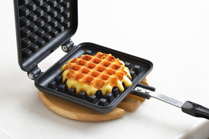Yoshikawa SJ2275 Waffle Maker, Single, Black, Fluorine Treatment for Gas Stoves, 13.6 x 5.6 x 1.3 inches