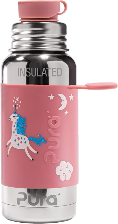 16oz/473ml Pura Sport Insulated Bottle w/Sleeve & Silicone Big Mouth Top - Stainless Steel, Warm & Cold, Leak-Proof