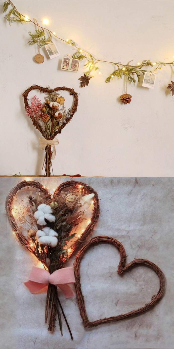 Amyzor Heart Shape Natural Grapevine Wreath Ring DIY Craft Vines Base Grapevine Roll for Rustic Summer Fall Christmas Wreath Door Garland Home Wedding Party Decor Gift Hanging Decor Wreaths Supplies