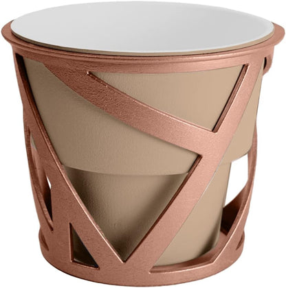 6 inch The HC Companies Indoor Plant Pot with Stand Small Taupe Curio Planter with a Geometric Stand in a Copper Finish