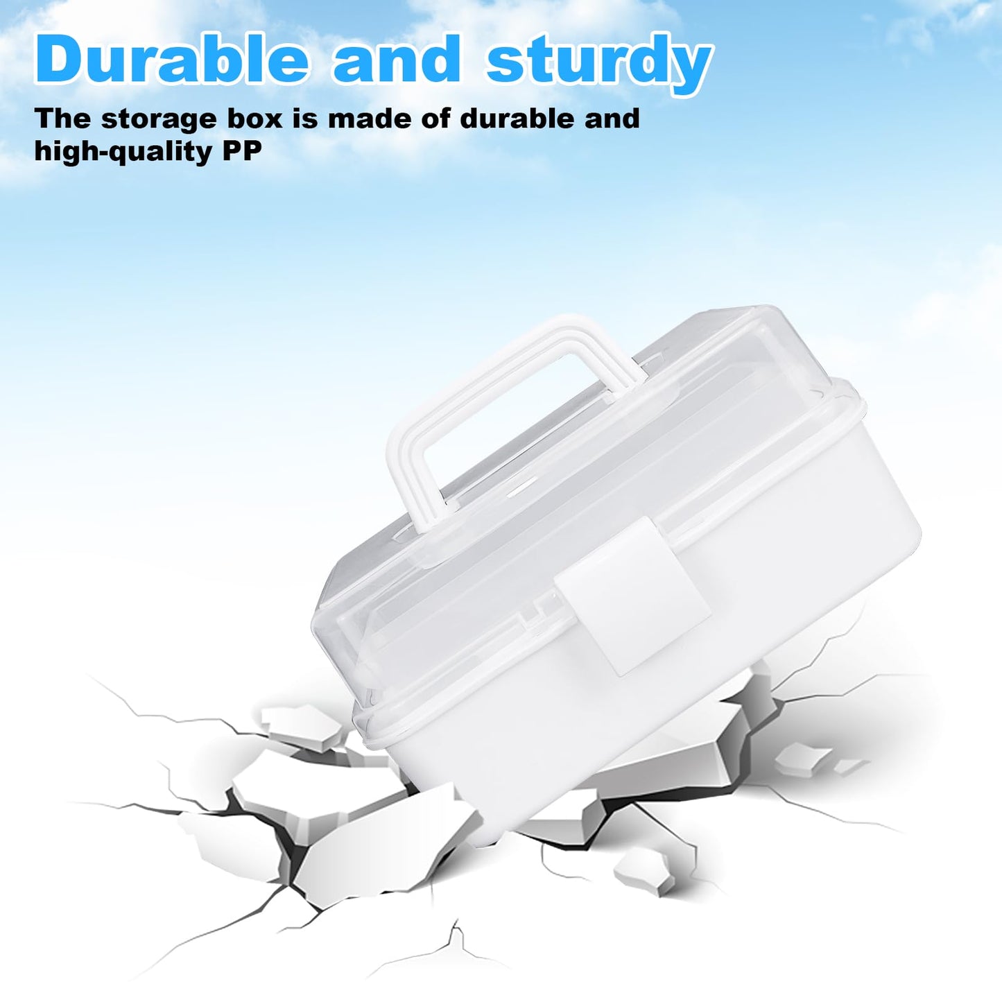 Tackle Box Organizers and Storage,9.8inch Craft Organizers and Storage,Three-Layer Sewing Box With 2 Trays,Medicine Storage Box With Handle For Nail、Makeup、Diamond Painting、Building Blocks (White)