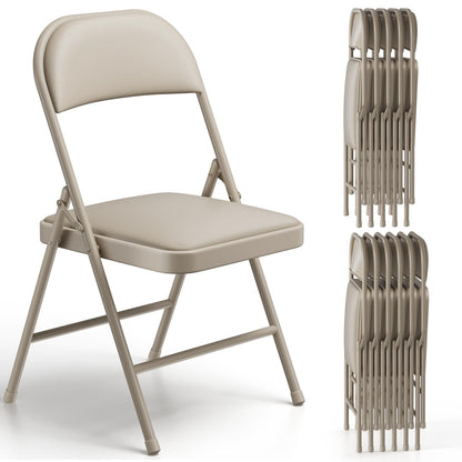 Folding Chairs 12 Pack, PU Leather Padded Folding Chairs for Outside and Indoor, Heavy Duty Portable Foldable Metal Commercial Seat for Home Office, Dorm, Party, Backyard, Lawn, Patio, Khaki
