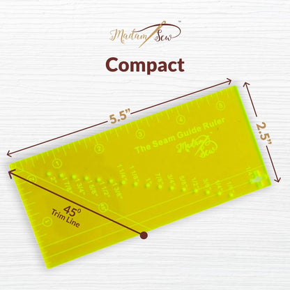 Madam Sew Seam Allowance Ruler & Magnetic Seam Guide for Sewing Machine | Perforated Seam Guide Ruler & Gauge for Perfect 1/8”- 2” Straight Line Hems | Includes 1/4” Pivot Point & 45 Degree Trim Line