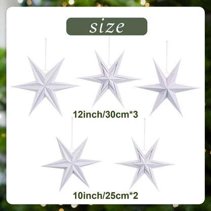 Paper Jazz 3D Paper Star Lartern Decorations, 6 Pointed Hanging Christmas Star,Christmas Celling Wall Decor Multiple Shape Combination for Wedding Baby Shower.