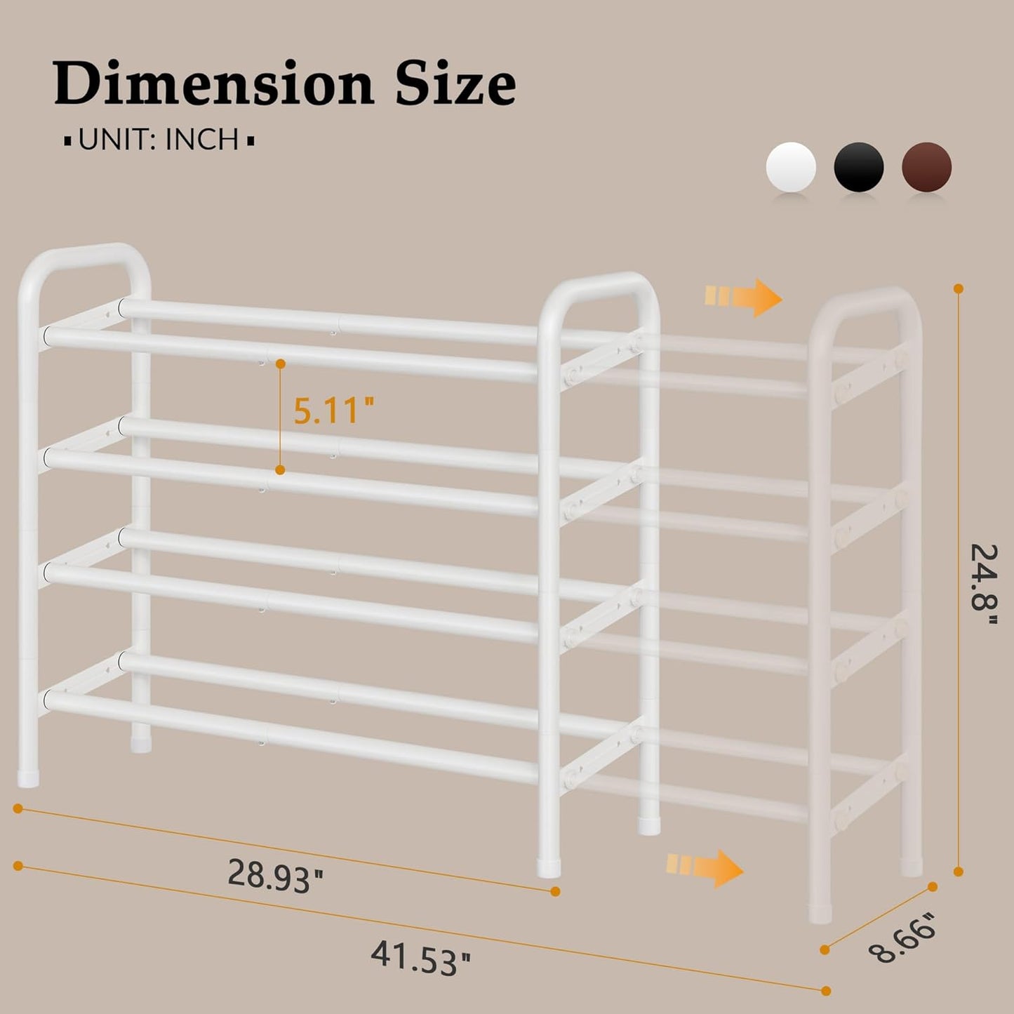 Closet,4 28 42, 24 Gewudraw Shoe Rack for Tier Shoe Organizer, Metal Shelf Can Expandable to for Bedroom, Entryway