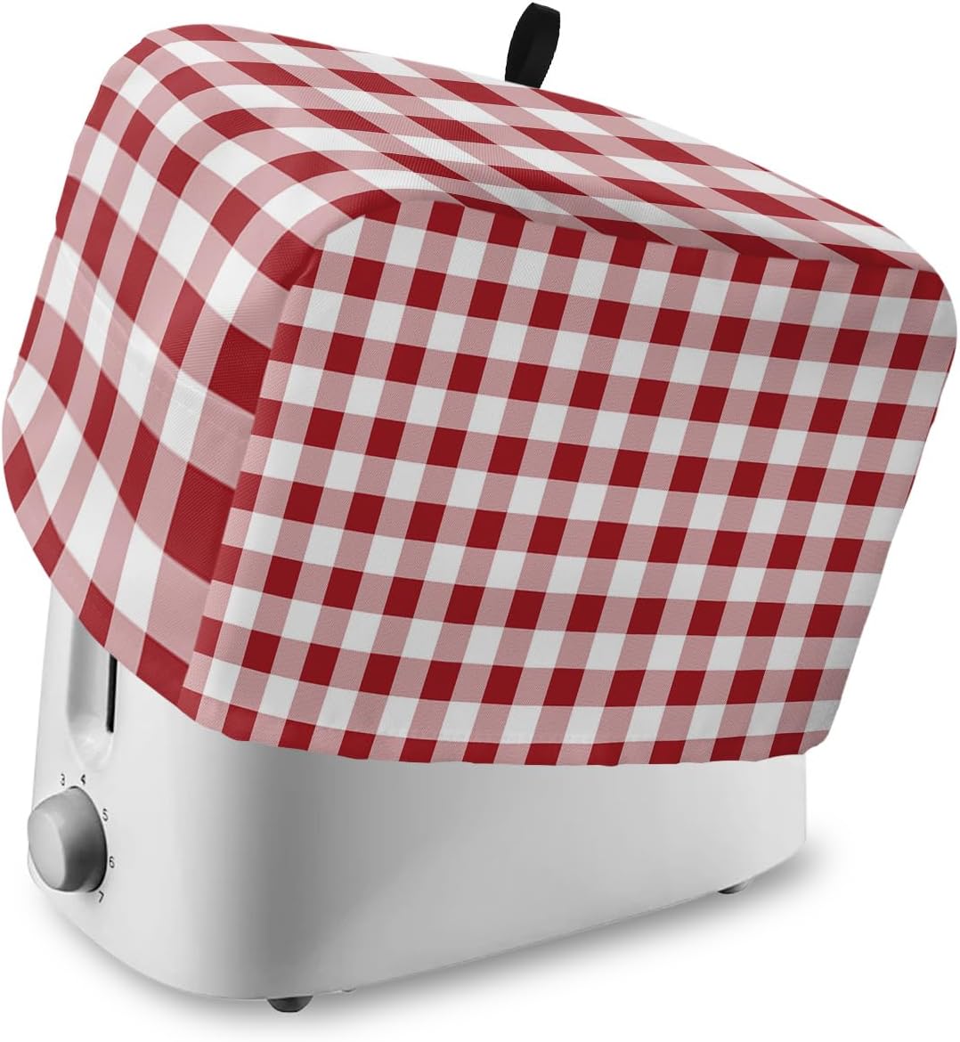 Farmhouse Red Plaid Toaster Cover 2 Slice, Rustic Red White Checkered Small Kitchen Appliance Covers with Loop,