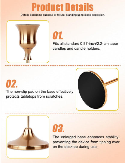 4 Sets(12 Pcs) French Gold Tapered Candle Holder,Candlestick Tall Metal Candlestick Holders for Table Centerpiece Home Decor for Wedding Fireplace Mantel Housewarming Gift Fits 3/4 Inch Thick Candles
